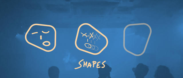 Banner showing 3 face shapes, the first two are te faces respectively present on the cover of the first and second shape EPs, the third one is semi transparent and only has a head shape with no features