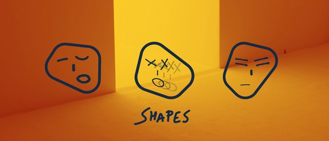 Banner with 3 geometric face shapes, each face represents one of my shapes EP